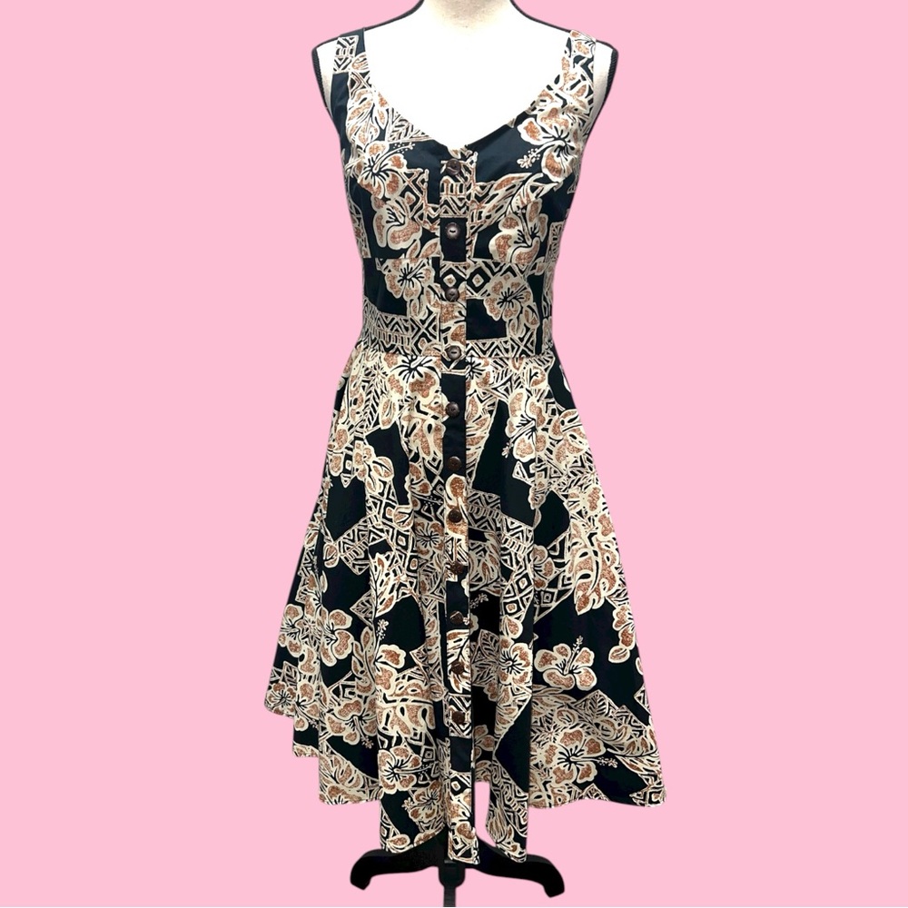 Hell Bunny Retro Hawaiian Kapa Tapa Tiki Pin-Up Dress NWT - Picture 2 of 10